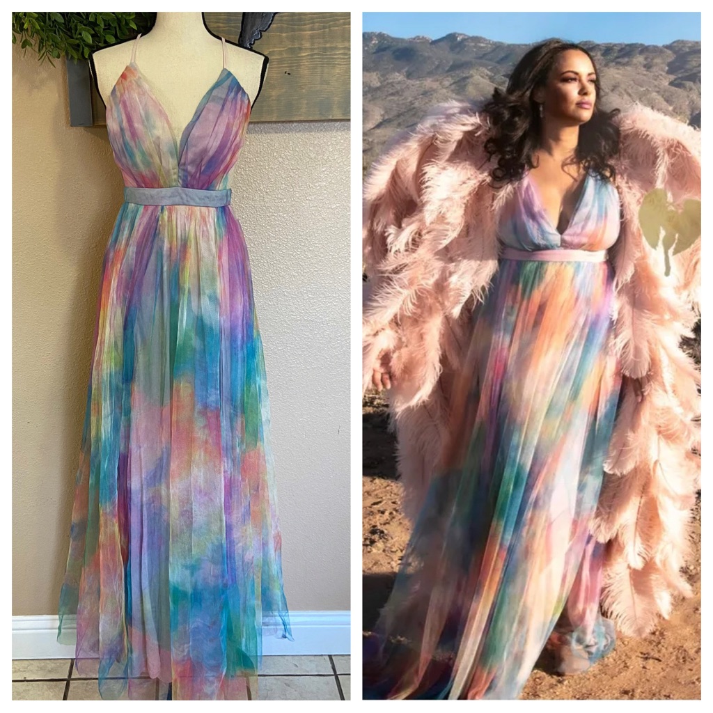 elegant moment multi watercolor tie-dye backless maxi dress Dolce Golden Ombre Cowl Maxi Dress